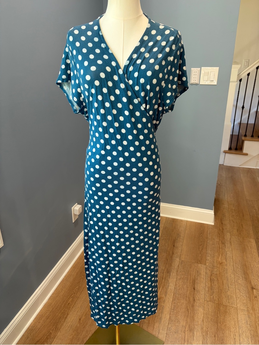 Boden Teal Blue Polka Dot Wrap Midi Maxi Dress Tie Waist 18L